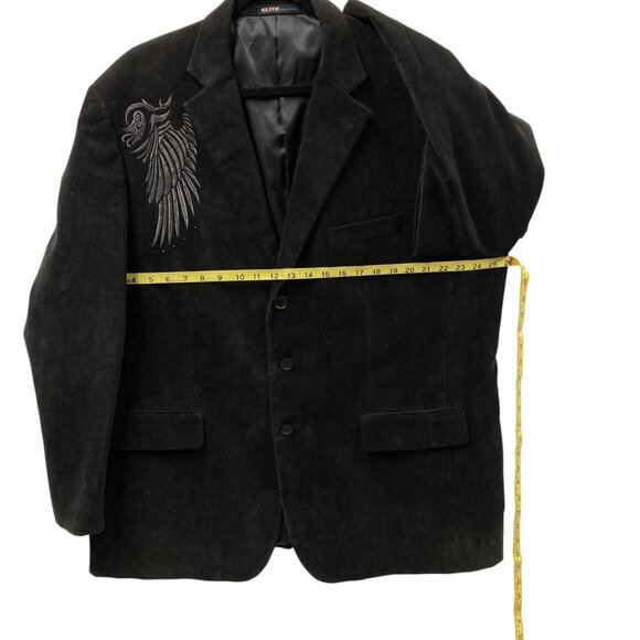 Elite Eddie Domani Men’s Black Corduroy Blazer Sport Coat, Size 50R, Embroidered - Picture 4 of 14